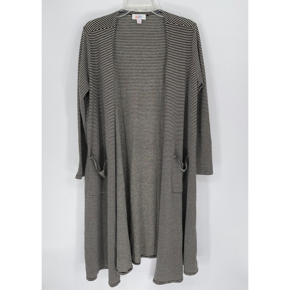 LuLaRoe Women's Black‎ White Striped Longline Open Front Cardigan Size M